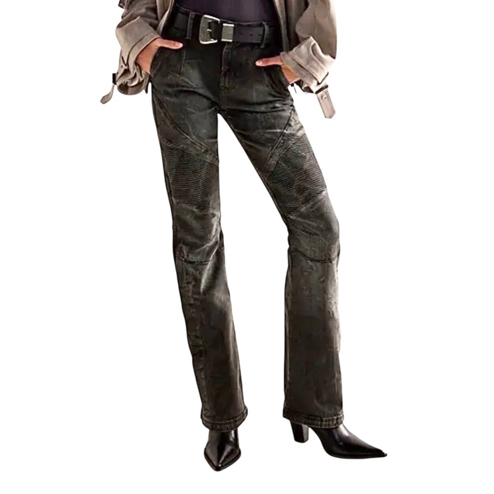 NEW We The Free Womens Size 32 Vector Moto High Rise Flare Jeans Washed Black